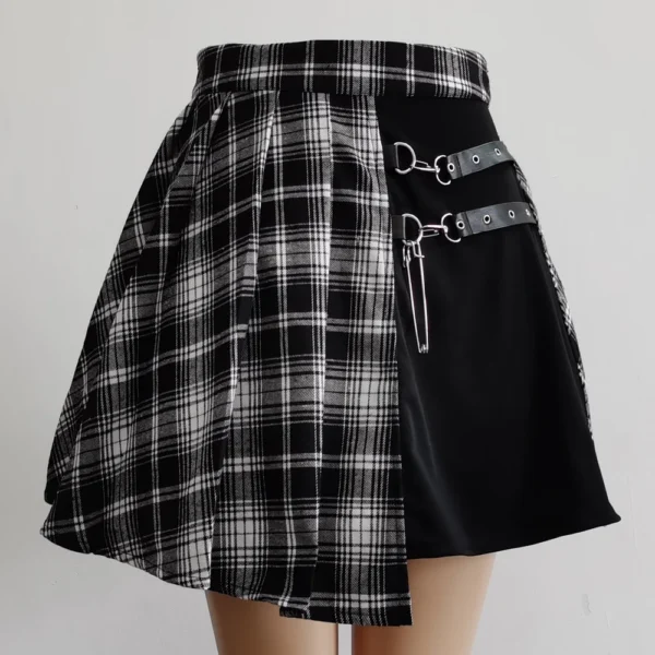 Sc576ea9008b0460681c4cad19d5c0ac9j.webp Gothic Sweet Women Pleated Skirt Fashion Plaid Mini High Waist Chic Skirt Kawaii Summer Casual Ladies Plaid Pleated Skirt