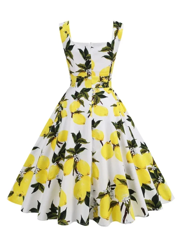 Sca169d158d414f00ad117a651d9df24eg.webp 2025 New Hepburn Vintage Lemon Print 50s Pinup Women Cotton Dresses Square Neck Summer Sleeveless High Waist Elegant Party Dress