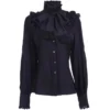 Sca4ba12d04cf48e4b4123b468a5dc1b8n.webp Women's Vintage Ruffle Collar Shirt 2026 Spring New Arrival High Neck Lace Trim Button Down Shirt Elegant Gothic Blouse Tops