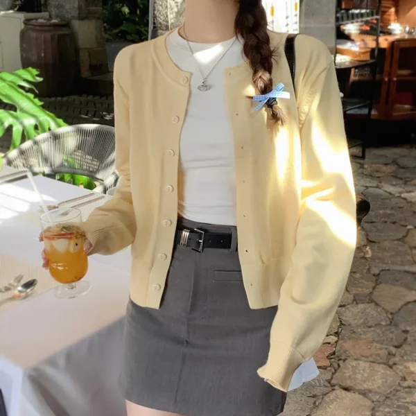 Scceda81e87e9426cbd31e3adbf3d6cb5S.webp Women's Long Sleeve 2025 Cardigan O Neck Button Down Knit Lady Autumn Spring Knitted Single-breasted Cardigan Sweaters