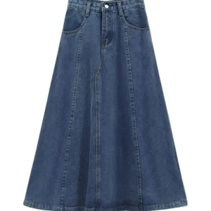 Sce2a80f7bf1f46049964e16c334d9b61V.webp 2024 Spring New High-waisted Slimming Medium-length Denim Skirt Pear-shaped Body A- line Umbrella Skirt For Women