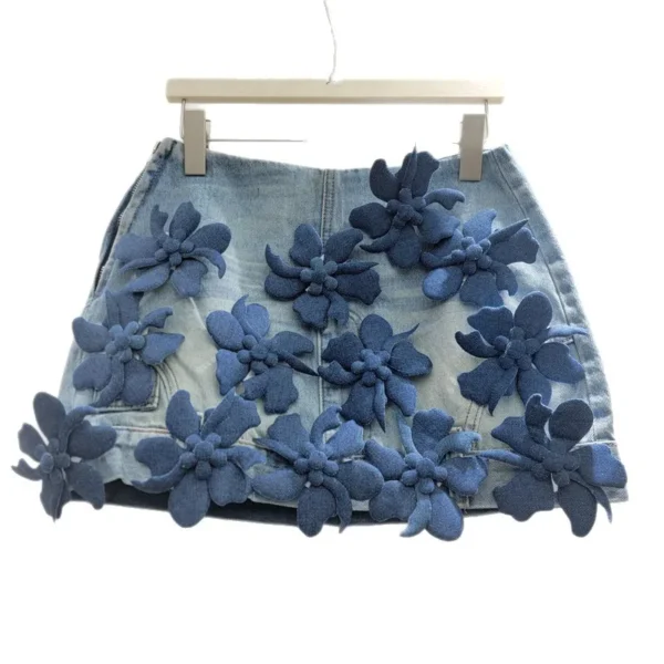 Sd69296ba58fb400aa2131fe2ed9805cbU.webp Trendy & Chic Denim Skirt with Floral, High-waisted, Slimming A-line Mini Skirt for Women, Perfect for Summer and Anti-exposure