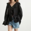 Sd8d6f90f60204b39998c7dfcbb713513N.webp CHIC VEN Women Shirt Loose Casual Ruffled Edges Female Blouses V Neck Lace Up Mid Length Woman Shirts Spring Summer 2026