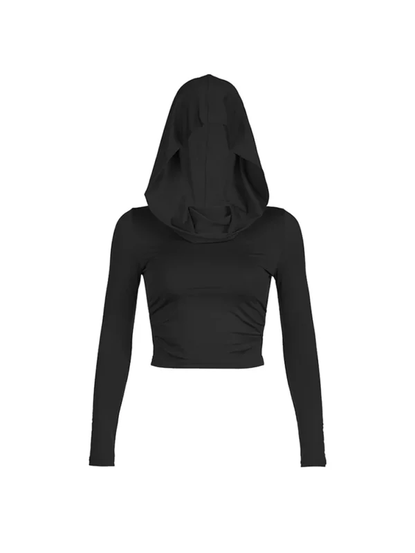 Sde56b87dabc94fb3a6f89e0ba2fd439ev.webp Women's Hooded Crop Tops Autumn Solid Color Long Sleeve Cowl Neck Slim Fit Short T-Shirt Streetwear Sporty Basics Tees