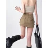 Se1b411dec1a546dda86589c6b0baed5bI.webp Women Retro Khaki Cargo Mini Skirt High Waist A Line Denim Workwear Short Skirt with Pockets