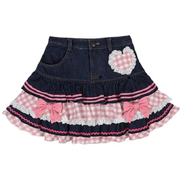 See58abac74a7460798beb3d75861684aq.webp Preppy Style Lolita Kawaii Skirts Japanese Sweet Mini Women Harajuku Cute Ball Gown Denim Skater Y2K High Waist Lace Cake Skirts