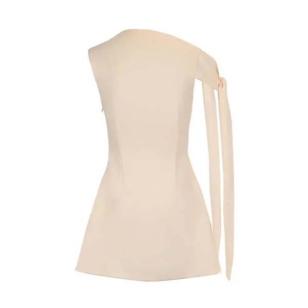 Sef48a16d023648c8a442442019cc612cZ.webp Summer New Women A-Line Dresses Streetwear Fashion Ribbon Skew Collar Casual Slim Dress Solid Sexy Off Shoulder Knitted Dresses