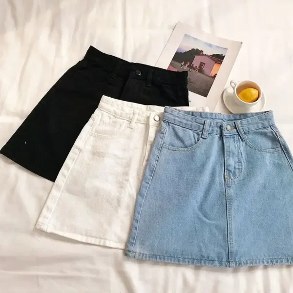 Women's Summer Skirt Casual Big Size Jeans A-line Short Skirt High Waist Denim Vintage Tassel Female Clothing DURIKIES