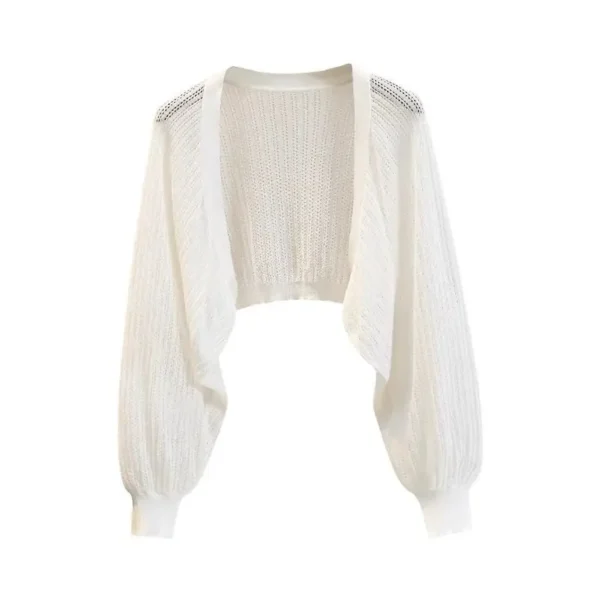 Sf3c350e490914463aa05fcabc6444ead2.webp Lantern Sleeve Ice Silk Knitted Cardigan for Women Summer Thin Loose Fit Outerwear with Slip DressSun Protection Cover-Up