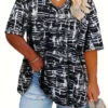 Plus Size All Over Print T-Shirt - Casual Short Sleeve Top for Spring & Summer