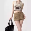 Sf8e6f93a62f04beaa76bcca371f86e547.webp Women Retro Khaki Cargo Mini Skirt High Waist A Line Denim Workwear Short Skirt with Pockets