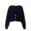 Sf8f7f2e8159a4a229205c7891ebc7d416.webp 2026 V Neck Cropped Cardigan Women Long Sleeve Twist Knitted Sweater Coats Autumn Winter Keep Warm Korean Fashion Cardigan