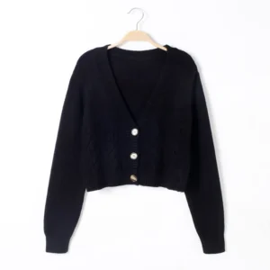 2026 V Neck Cropped Cardigan Women Long Sleeve Twist Knitted Sweater Coats Autumn Winter Keep Warm Korean Fashion Cardigan