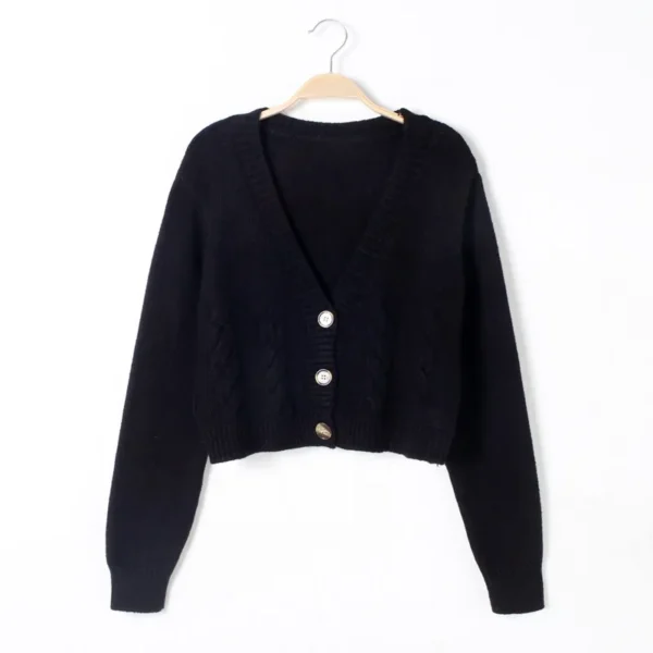 Sf8f7f2e8159a4a229205c7891ebc7d416.webp 2026 V Neck Cropped Cardigan Women Long Sleeve Twist Knitted Sweater Coats Autumn Winter Keep Warm Korean Fashion Cardigan
