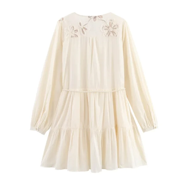 Sf92944b2f8b443cc90fa7bf8294455fbs.webp MUJER Flower Embroidered Mini Dress Women Tassel Pleated Short Dresses for Woman Summer Beach Women's Dress Boho Dress Woman