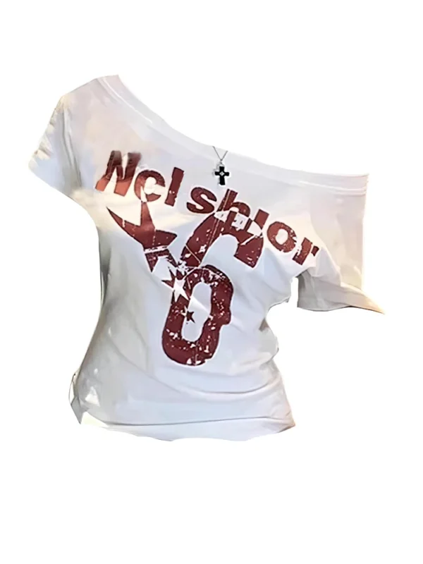 Sfa2ef174c5184e6b8de8414cc97428bdd.webp Y2k Sport Summer Off shoulder Top Women Sexy Vintage 2000s Short sleeve T shirt Lady Body Basic Crop Top Female Casual
